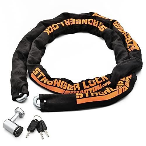 デイトナ バイク用 バイクロック 42mm幅チェーン φ12mmスチール合金製 LEDライト付き鍵 ストロンガーチェーンロック 2.5m 312