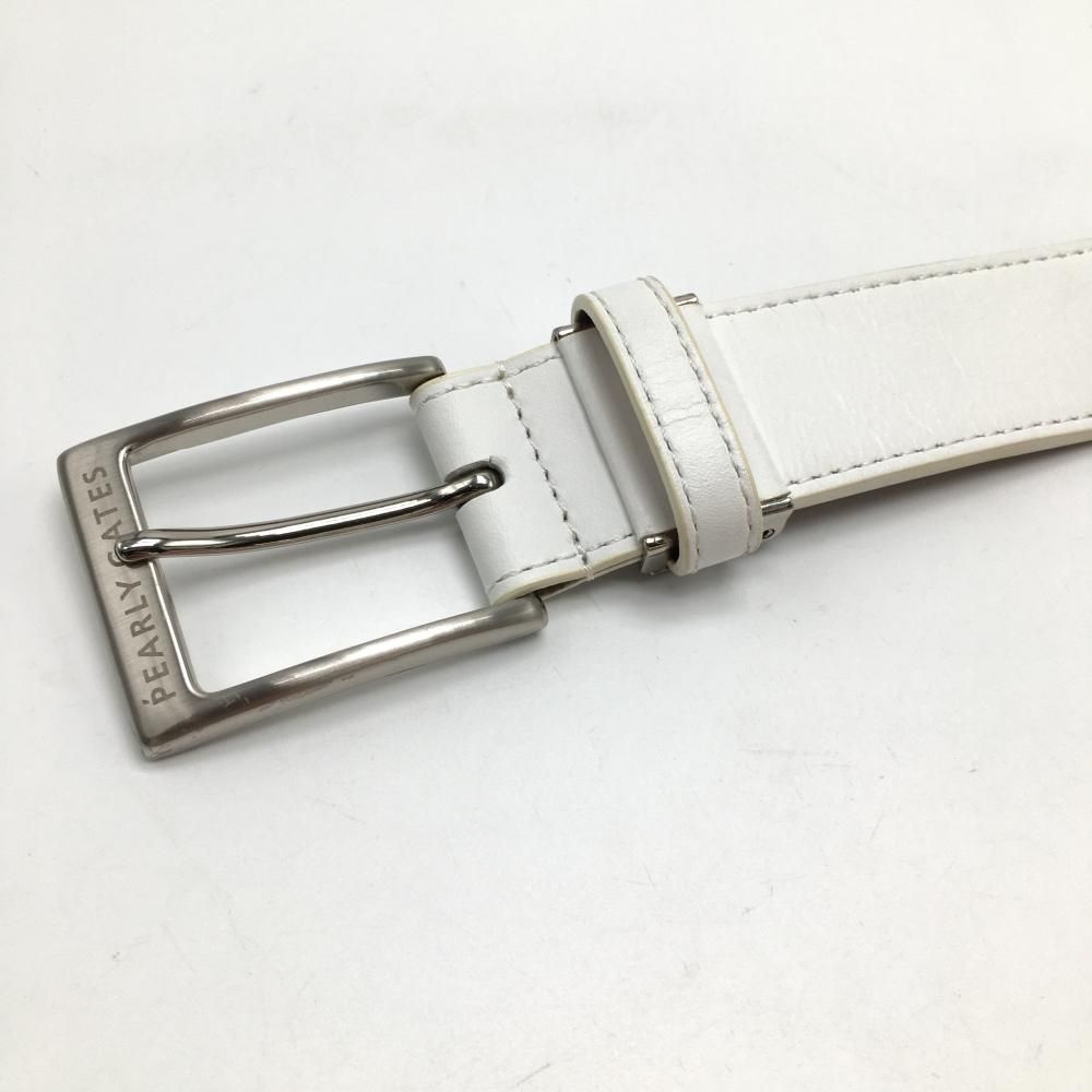 美品　日本製　PEARLY GATES　ベルト　型押しロゴ　ホワイト　ゴルフ パーリーゲイツ ベルト 白 ロゴ型押し バックルシルバー メンズ