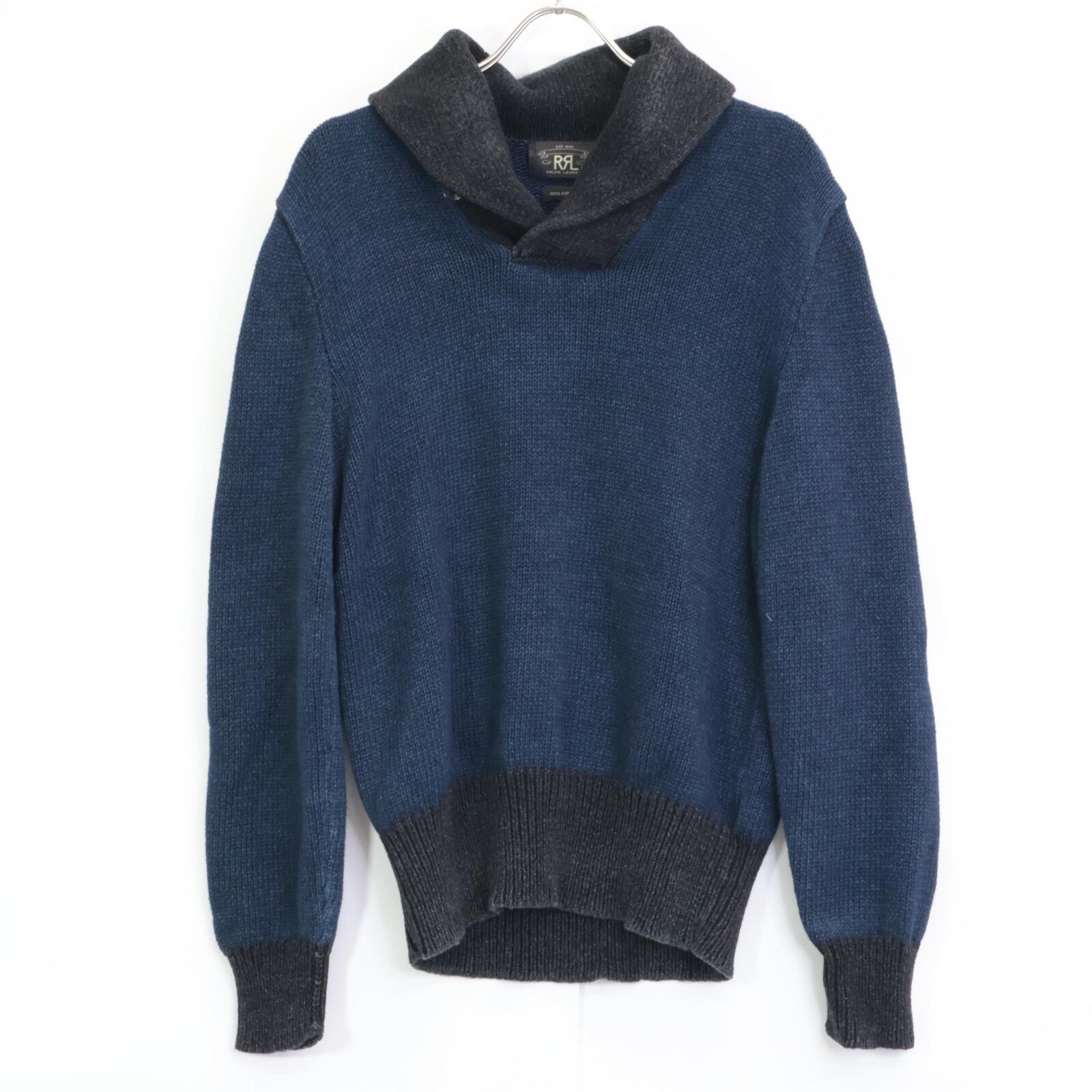 RRL ダブルアールエル ｲﾝﾃﾞｨｺﾞ×ﾌﾞﾗｯｸ ｺｯﾄﾝ ｼｮｰﾙｶﾗｰ ﾆｯﾄ M