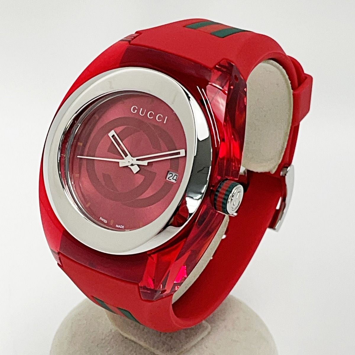 GUCCI◇クォーツ腕時計/アナログ/ラバー/RED/RED