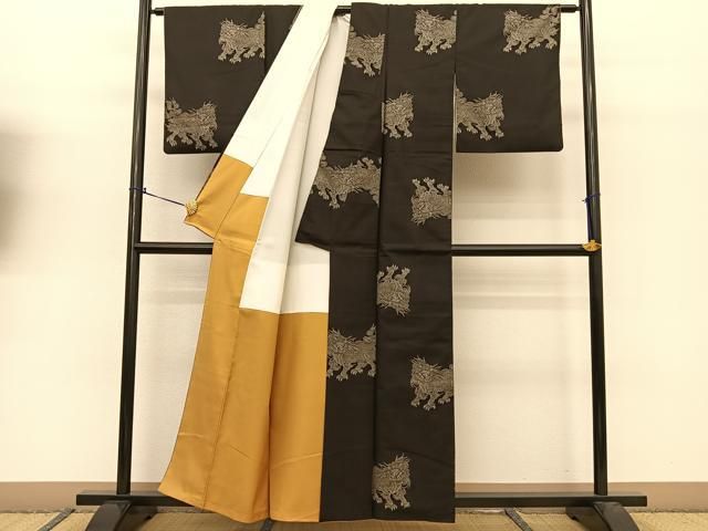 平和屋着物●本場大島紬　地空き　カタス9マルキ　唐獅子　正絹　逸品　AABH2078ph 平和屋着物○本場大島紬 9マルキ 地空き 唐獅子 正絹 逸品 BAAT0870yc