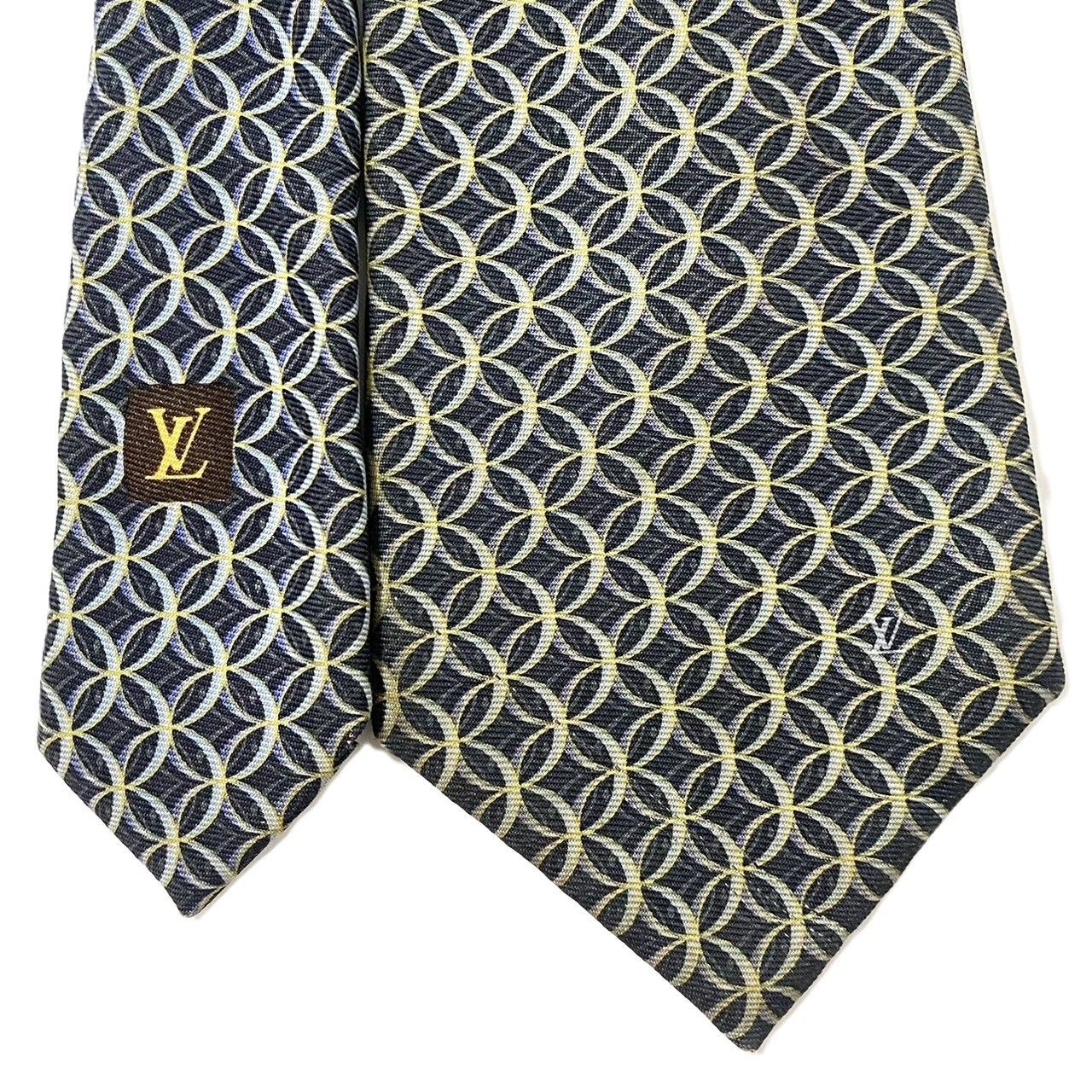 美中古品　ルイスヴィトン　ネクタイ　GLD  シルク　モノグラム SJ3【LOUIS VUITTON】ネクタイ SILK/シルク 100% ネイビー系
