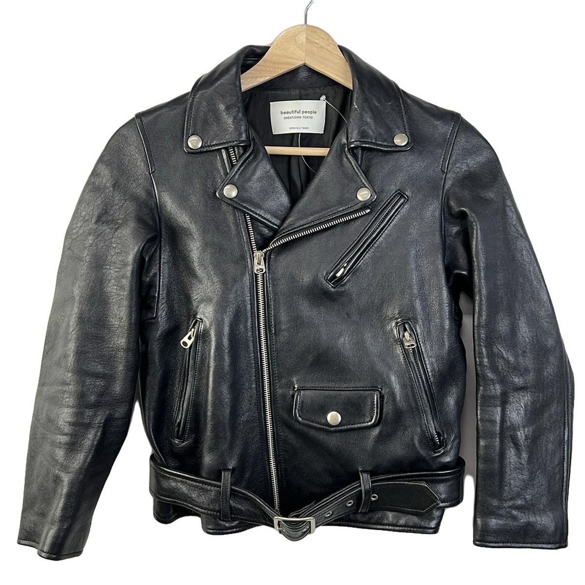 HUMAN BEING ブラックレザーシングルライダースジャケット 40 大人の
