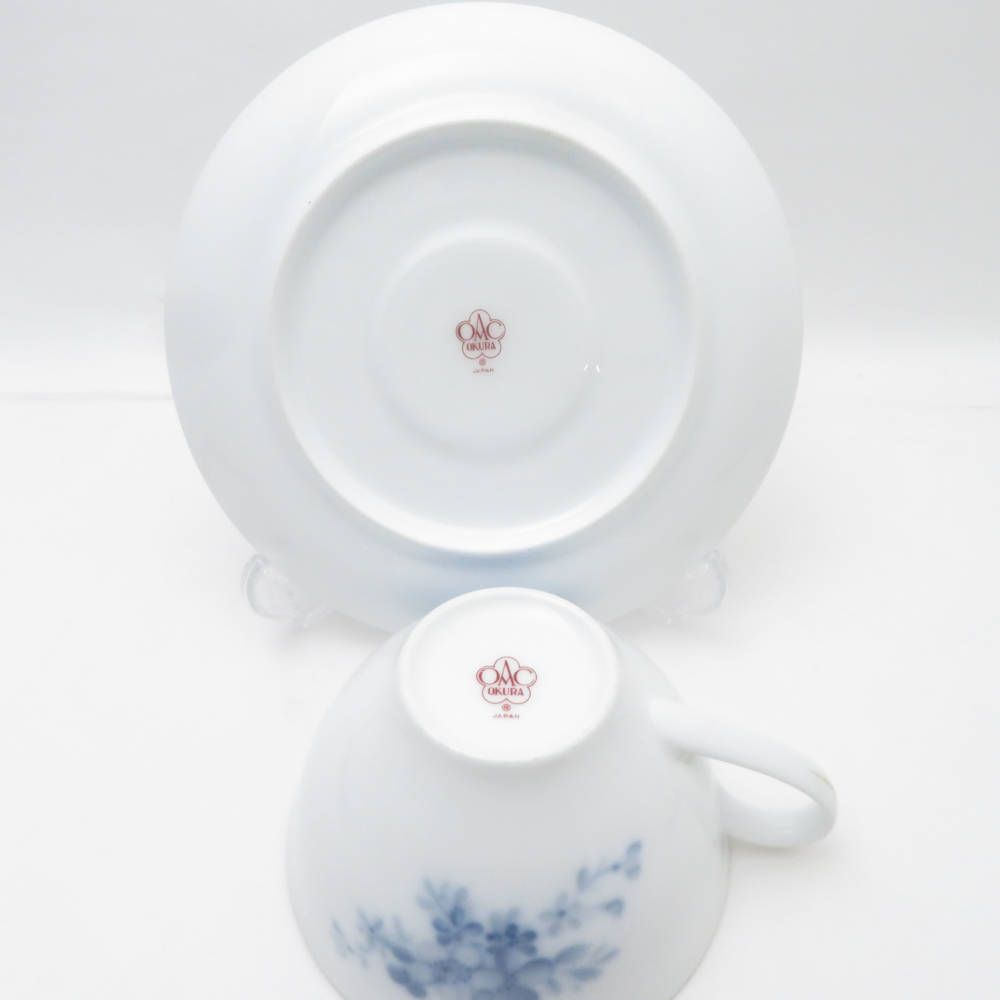 OKURA 大倉陶園 カップ＆ソーサー 3客 ブルーフラワー ゴールドライン (下CN654H 大倉陶園 ブルーフラワー カップ\u0026ソーサー 大倉陶園 OKURA カップ