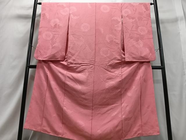 平和屋着物□上質な色無地 吉祥地紋 甚三紅色 正絹 逸品 未