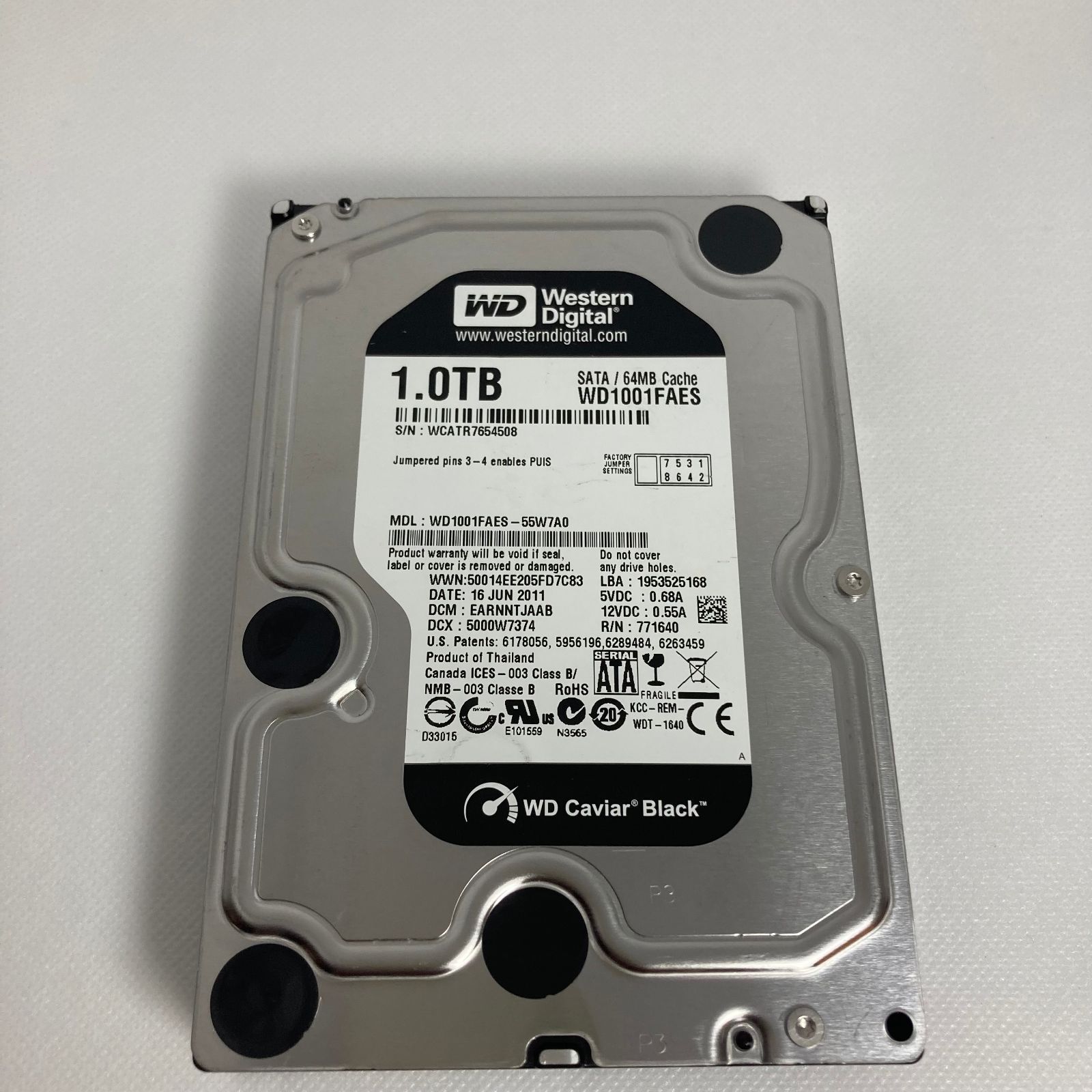 Disque Dur Interne WD Caviar Black 1 To - 3.5 Pouces, SATA II, 5400 RPM, Modèle WD1002FAEX (occasion Testé)