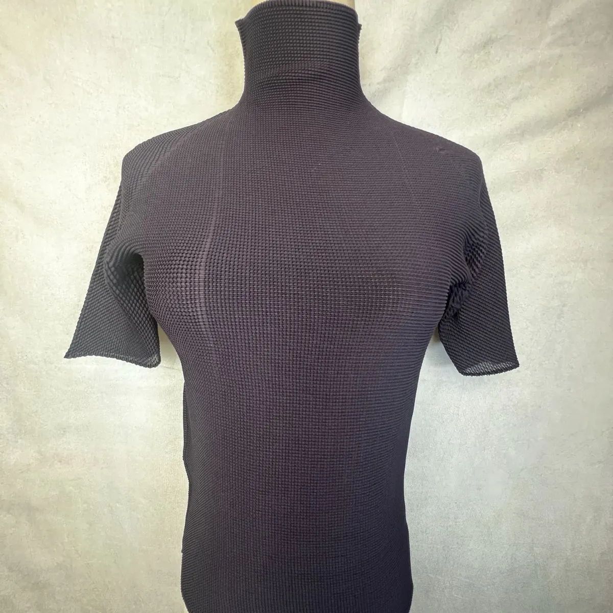 イッセイミヤケ ISSEY MIYAKE プリーツ加工 タートルネック 半袖 カットソー トップス サイズ3 002-0002
