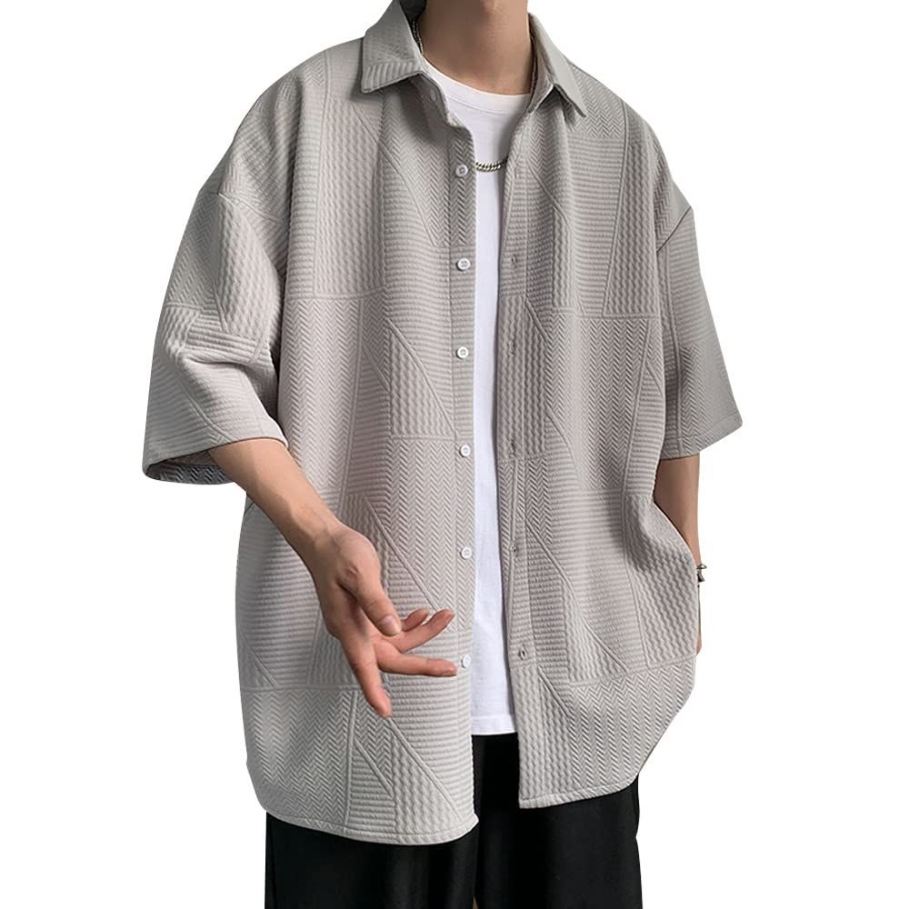 服 人気 柔らかい 軽い シャツ シャツ シンプル ゆったり おしゃれ オシャレ カジュアル メンズ メンズ 大きいサイズ 無地 夏服 半袖 [Aaronlive]