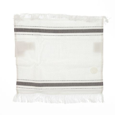エルメス HERMES カレ タオル タオルハンカチ ハンドタオル パイル フリンジ ラバーロゴ ライン 白 ホワイト 黒 ブラック |MN10 GY19
