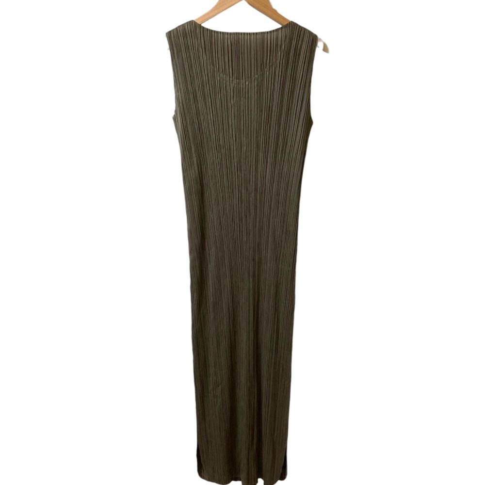 PLEATS PLEASE ISSEY MIYAKE プリーツプリーズ イッセイミヤケ 総柄 ノースリーブロングワンピース PP41-JH744 サイズ4 カーキ レディース 古着