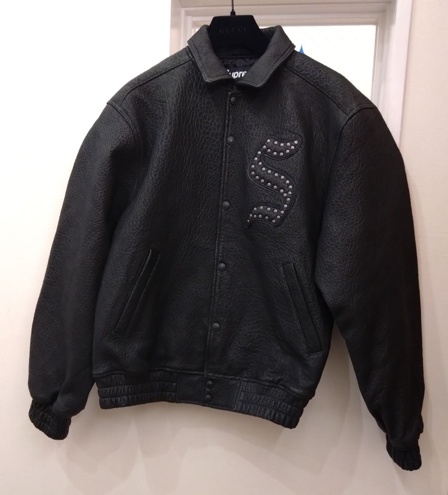 1131 綺麗！ Supreme シュプリーム 21AW Pebbled Leather Varsity Jaket ペプラ レザー ジャケット