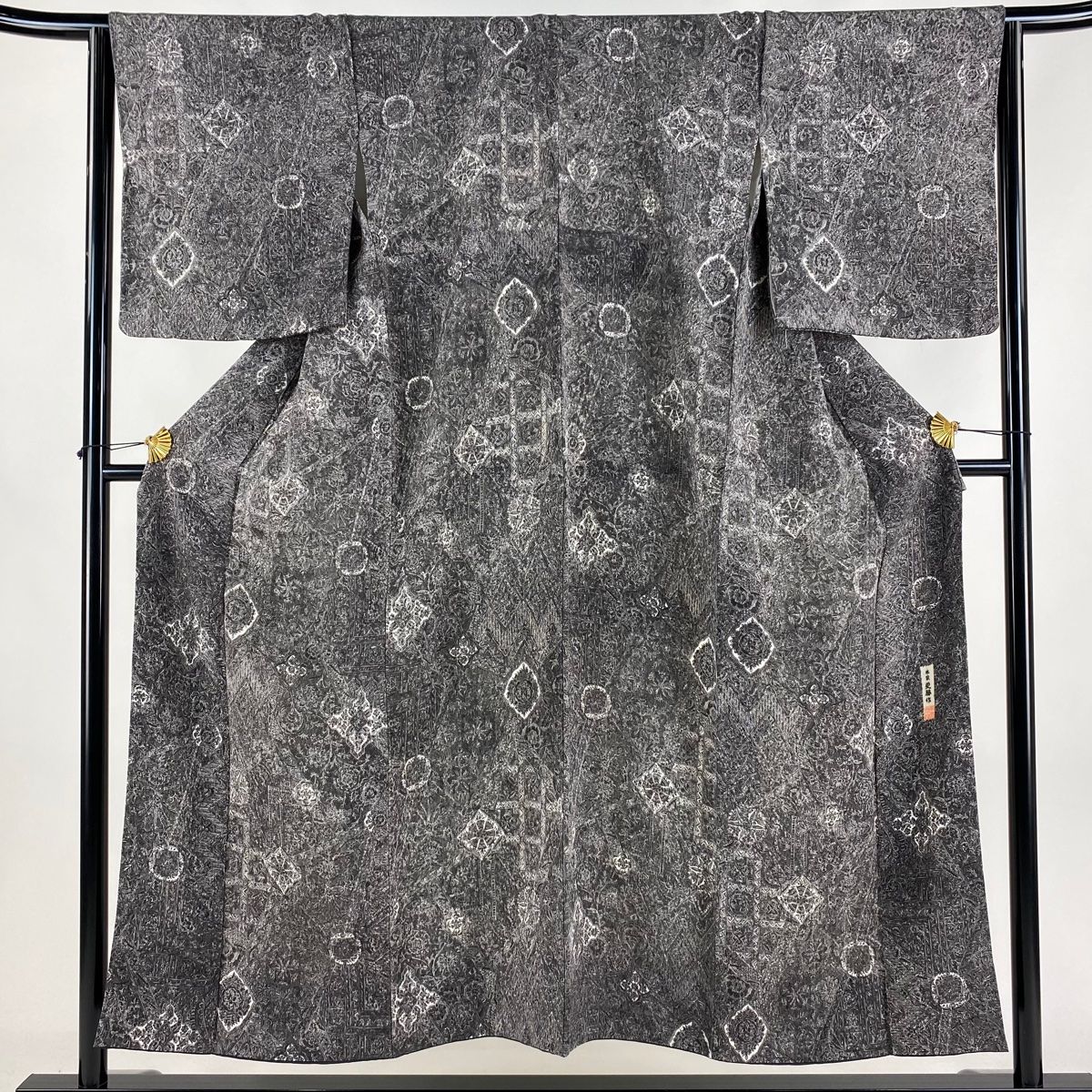 小紋 身丈152cm 裄丈64cm M 袷 更勝 落款 更紗 灰色 正絹 秀品