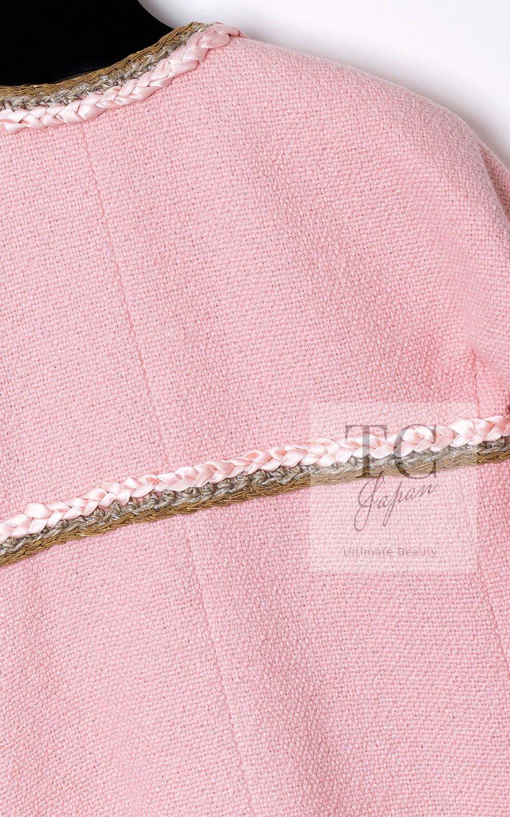 VINTAGE●CHANEL●ココボタン ウール×ナイロン ジャケット 36 シャネル ジャケット CHANEL ピンク ブレイドトリミング