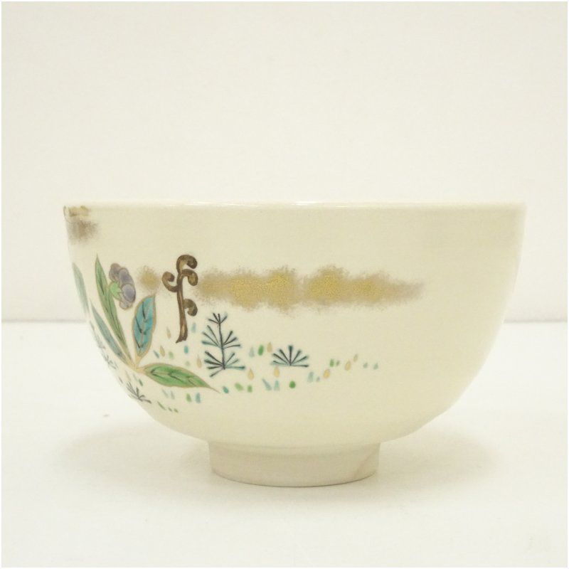 手塚景雲作ー色絵春の野抹茶碗 美術品・アンティーク・コレクション 京焼 手塚景雲造 色絵春ノ野茶碗（共