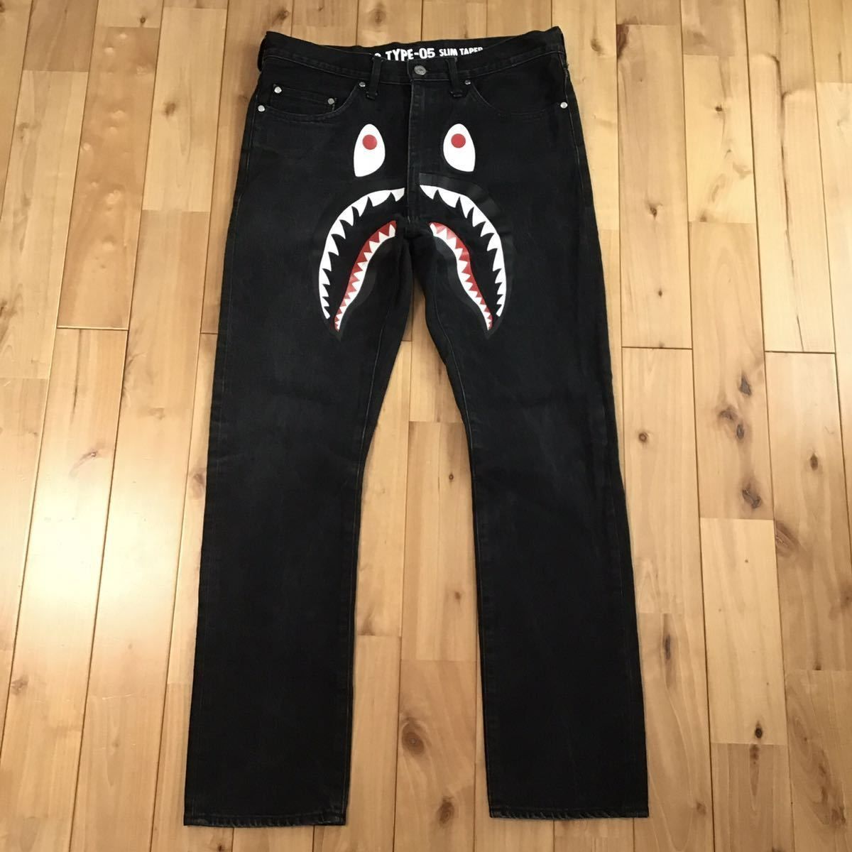 シャーク ブラック デニム パンツ Lサイズ a bathing ape BAPE shark 