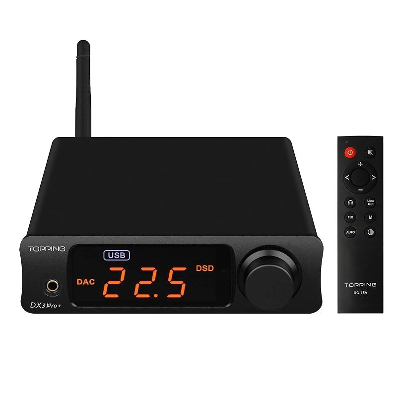 Topping DX3 pro+ LDAC ヘッドフォンアンプ - ES9038Q2M XU208 NFCA Bluetooth5.0 オーディオデコーダー USB/Opt/Coax DAC AMP リモコン付き プリアンプ (黒色)