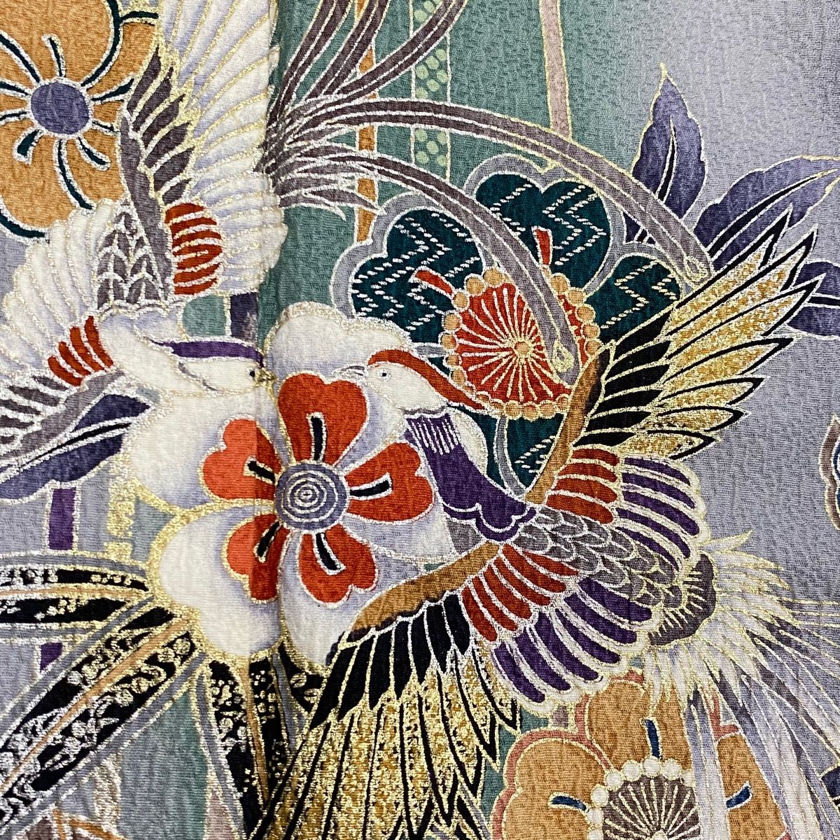 振袖 着物 袷 金彩加工 金通し 地紋 薄黄 桜 裄68 M 中古 sn1234