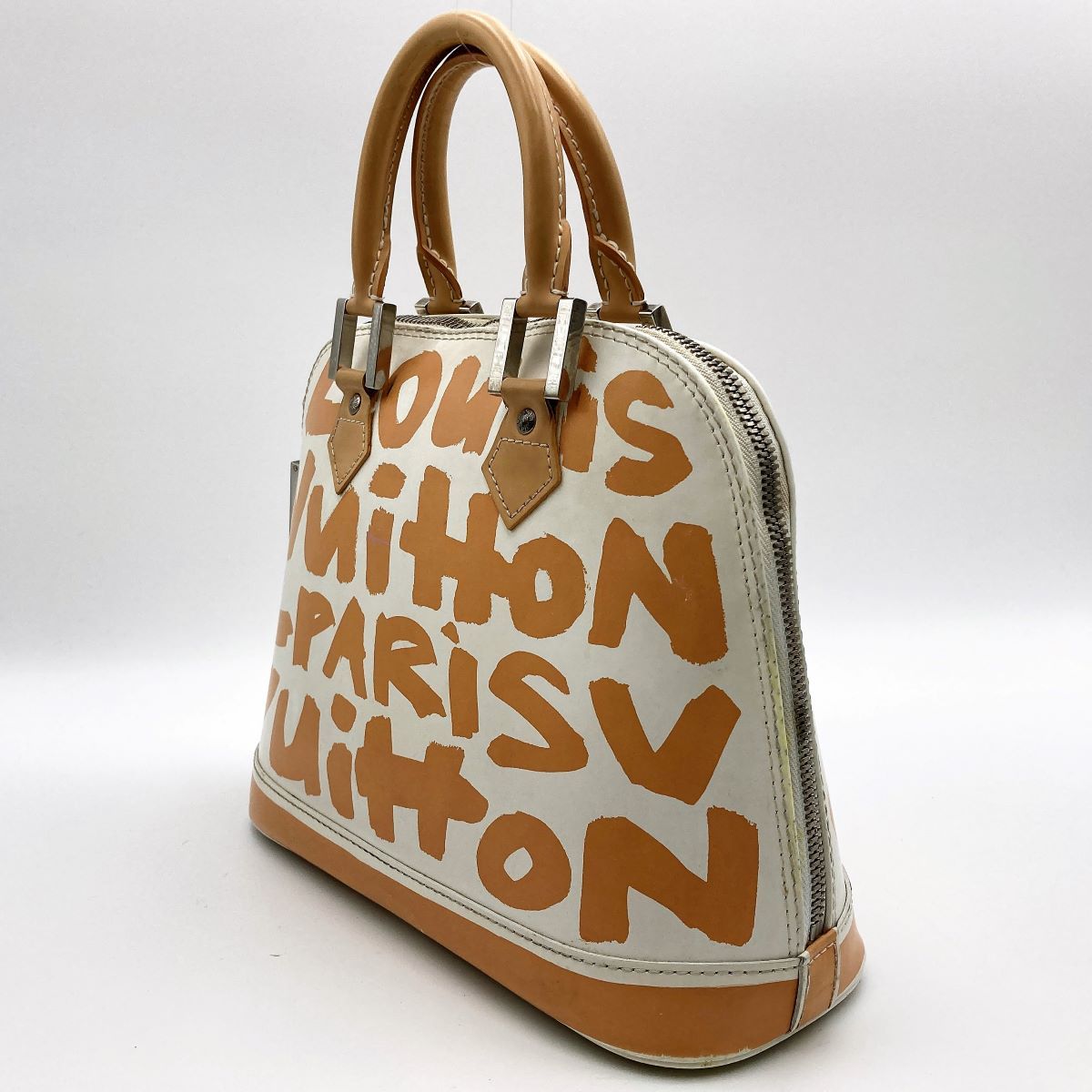 セール LOUIS VUITTON ルイ・ヴィトン アルマMM モノグラム・グラフィティ ハンドバッグ ベージュ×アイボリー レザー レディース M92180 USED