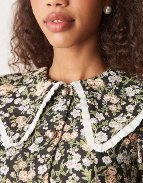  シスタージュン レディース ワンピース トップス Sister Jane contrast collar jacquard mini dress in green floral Multi ワンピース マタニティ