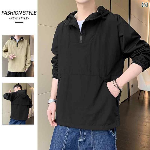 XL 秋冬 コーデ メンズ 服 シンプル ファッション オシャレ 大人 かっこいい 大きいサイズ ストリート 紳士服 カジュアル セーター ウインドブレーカー プルオーバー 長袖 フード付き