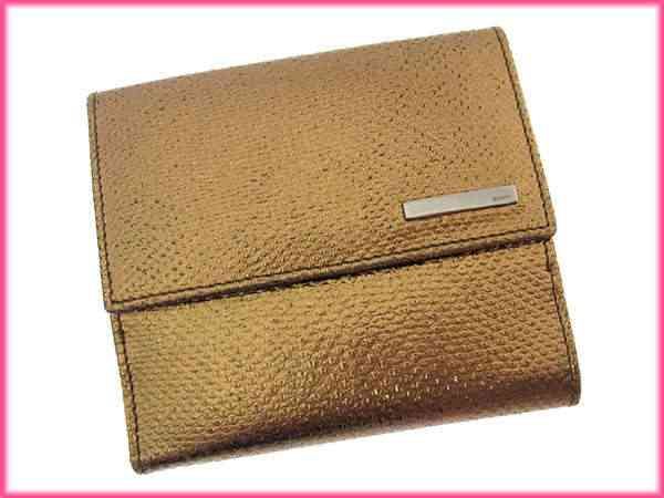 【BIGお買い物ラリー★30%OFFセール中】グッチ GUCCI 二つ折り財布リザード調 ロゴプレート付き ゴールド×ブラックシルバー レディース 中古 超メルカリ市☆最大30％OFFセール中】グッチ GUCCI 二つ折り財布 リザード