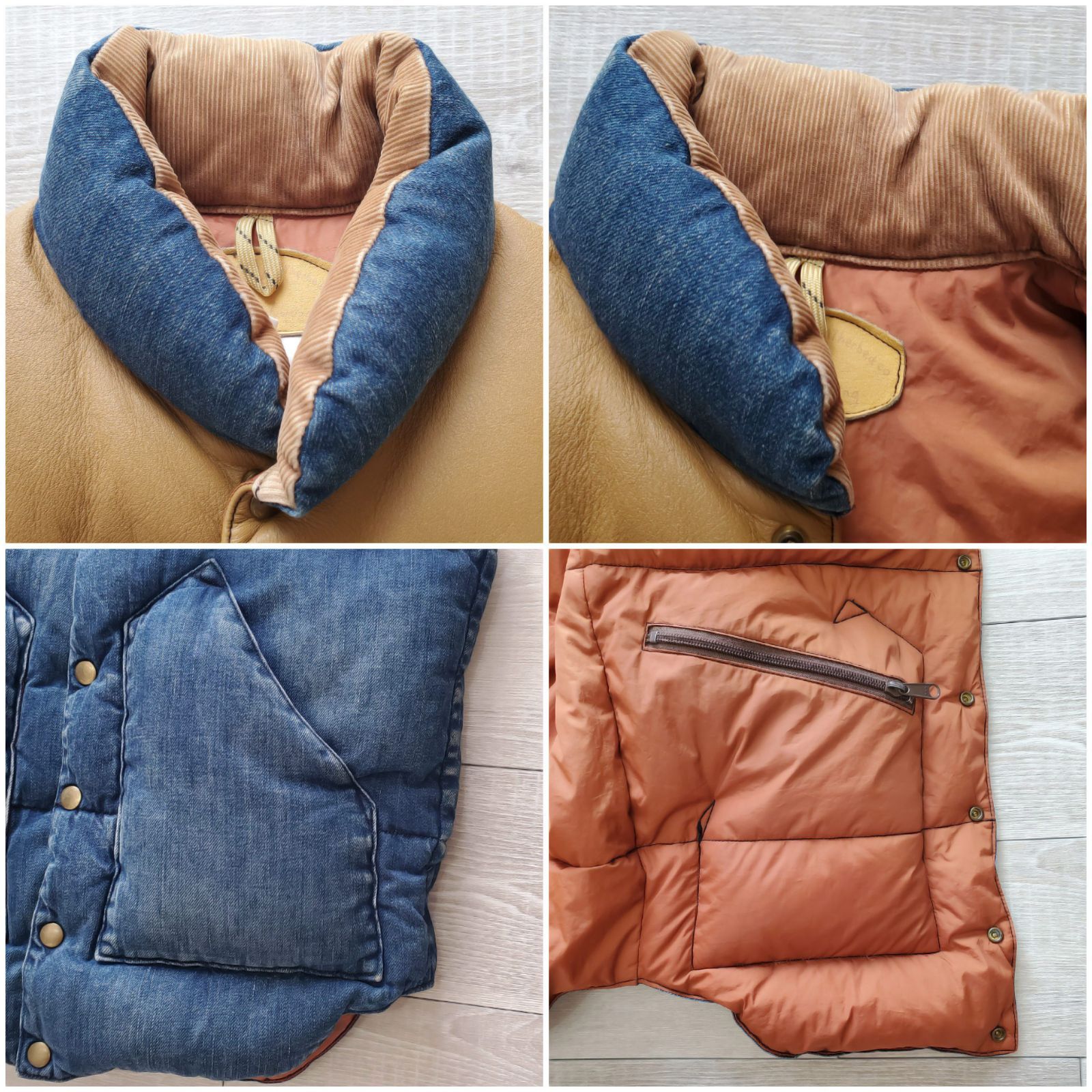 ROCKY MOUNTAIN ロッキーマウンテン 2010s RANCH DOWN VEST 36 加工 岡山産 デニム 700フィル ダウンベスト 本革 ヨーク KANDAIZUMI_COM