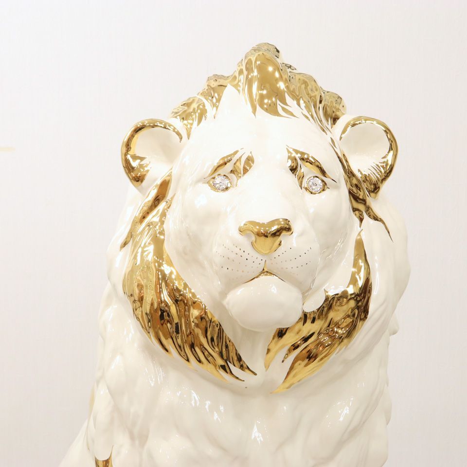 陶器 動物 ライオン 置物 イタリア製 獅子 ホワイト ヨーロピアン 