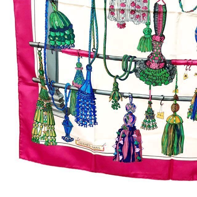エルメス HERMES カレ90 スカーフ ショール 紐飾り pasemente 総柄 絹  