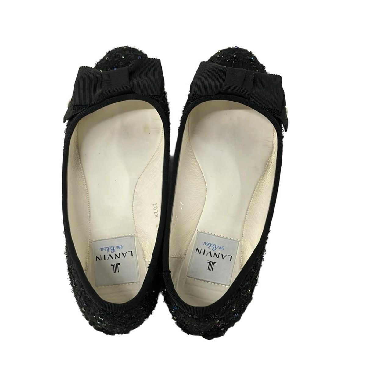 LANVIN ブラック フラットシューズ 23.5㎝ ランバンコレクション LANVIN COLLECTION 異素材MIXストレート