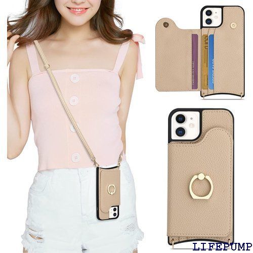 Acclink iPhone 12 iPhone 12 付き iPhone12 スマホケース 肩掛け 首かけ 斜めがけ ショルダー 女性 アイフォン12Pro ケース カードポケット 高級PUレザー お洒落 上品 あいふぉん12 携帯ケー 紋 カーキ 1220