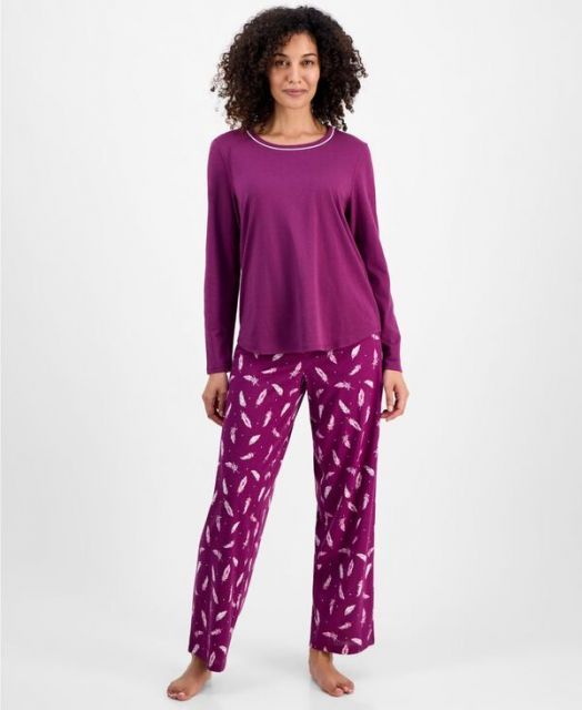 送料無料 チャータークラブ レディース ナイトウェア アンダーウェア Women s Long-Sleeve Jersey Pajama Set Perfect Plum