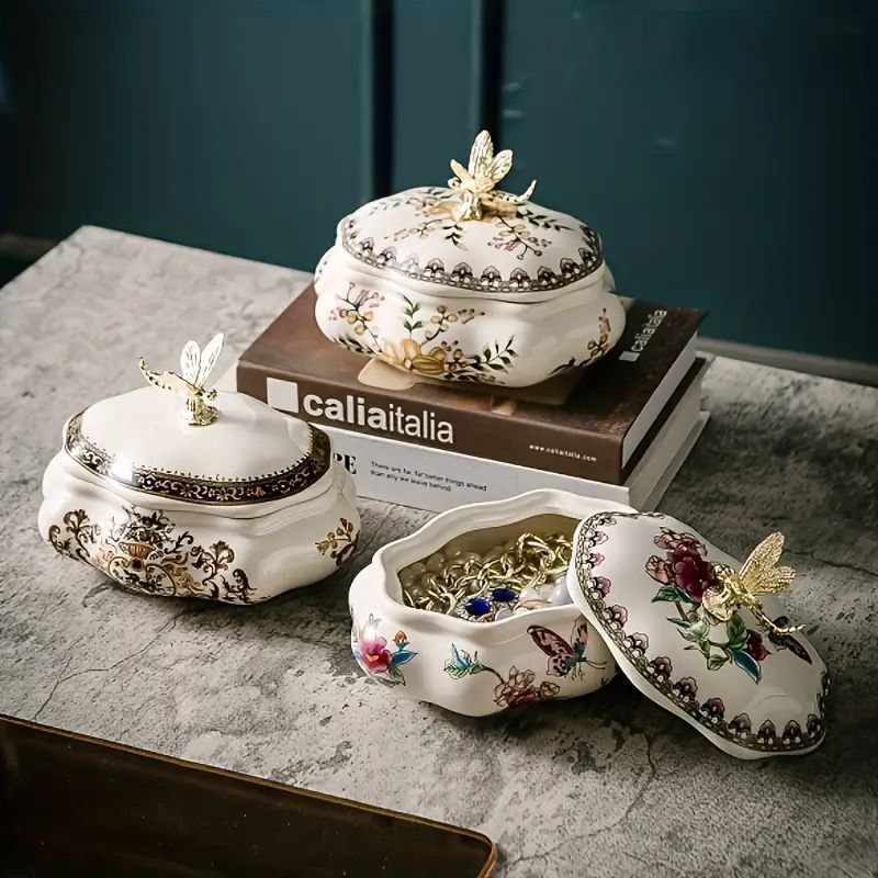 小物入れ ジュエリーボックス アンティーク 雑貨 ケース セラミック 高級感 エレガント 豪華 インテリア 置物 装飾 寝室 リビング おしゃれ