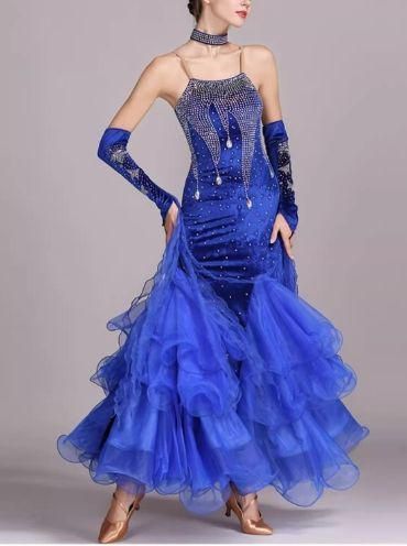 み*ん様 社交ダンス　NY マーメイドドレス 青 レース袖 楽天市場】社交ダンス衣装 社交ダンス ドレス 社交 ダンス練習着