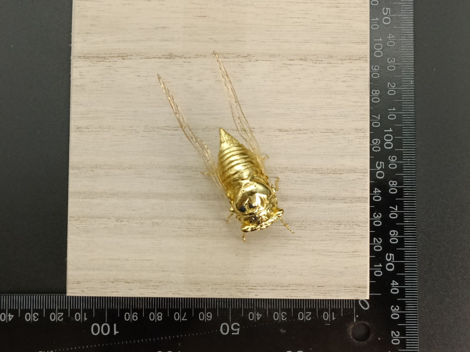 銅器 蝉 薄翼 金工品 細工 インテリア置物 セミ 約25G 箱付き 銅製置物