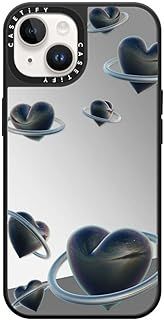 CASETiFY ミラー iPhone 14 ケース 1.5mからの落下試験をクリア|MagSafe に対応 - Heart Universe Case - シルバー ブラックバンパー