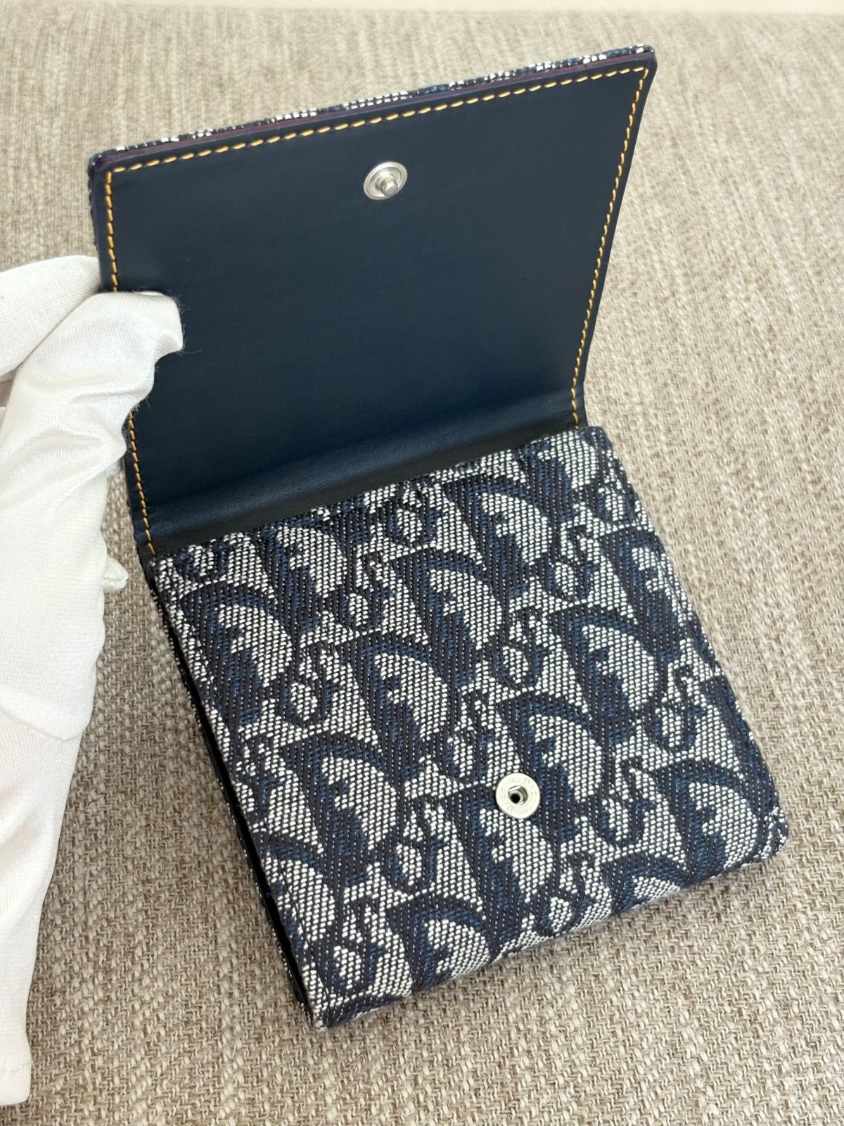 【美品】ディオール 三つ折り財布 トロッター コンパクト ブルー 美品】ディオール 三つ折り財布 トロッター コンパクト ブルー