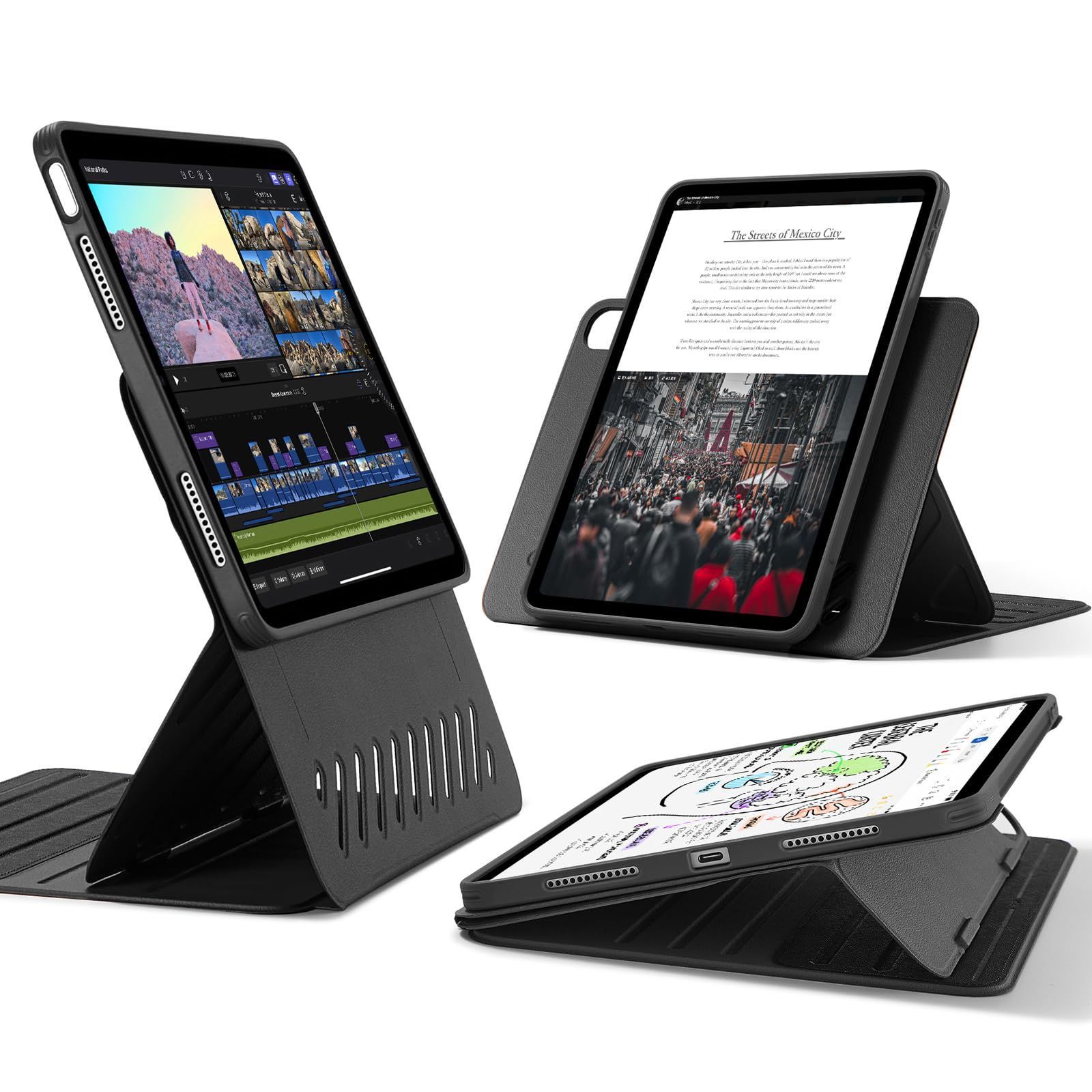 【人気商品】第5/4世代 ケース(2022/2020)専用 Air 取外し可能なマグネットカバー付き回転式ケース Air 縦向き/横向きスタンド (2024、第6世代)、iPad 9段階の角度調節可能 M2 Pencil ケース Pro/USB-C完全