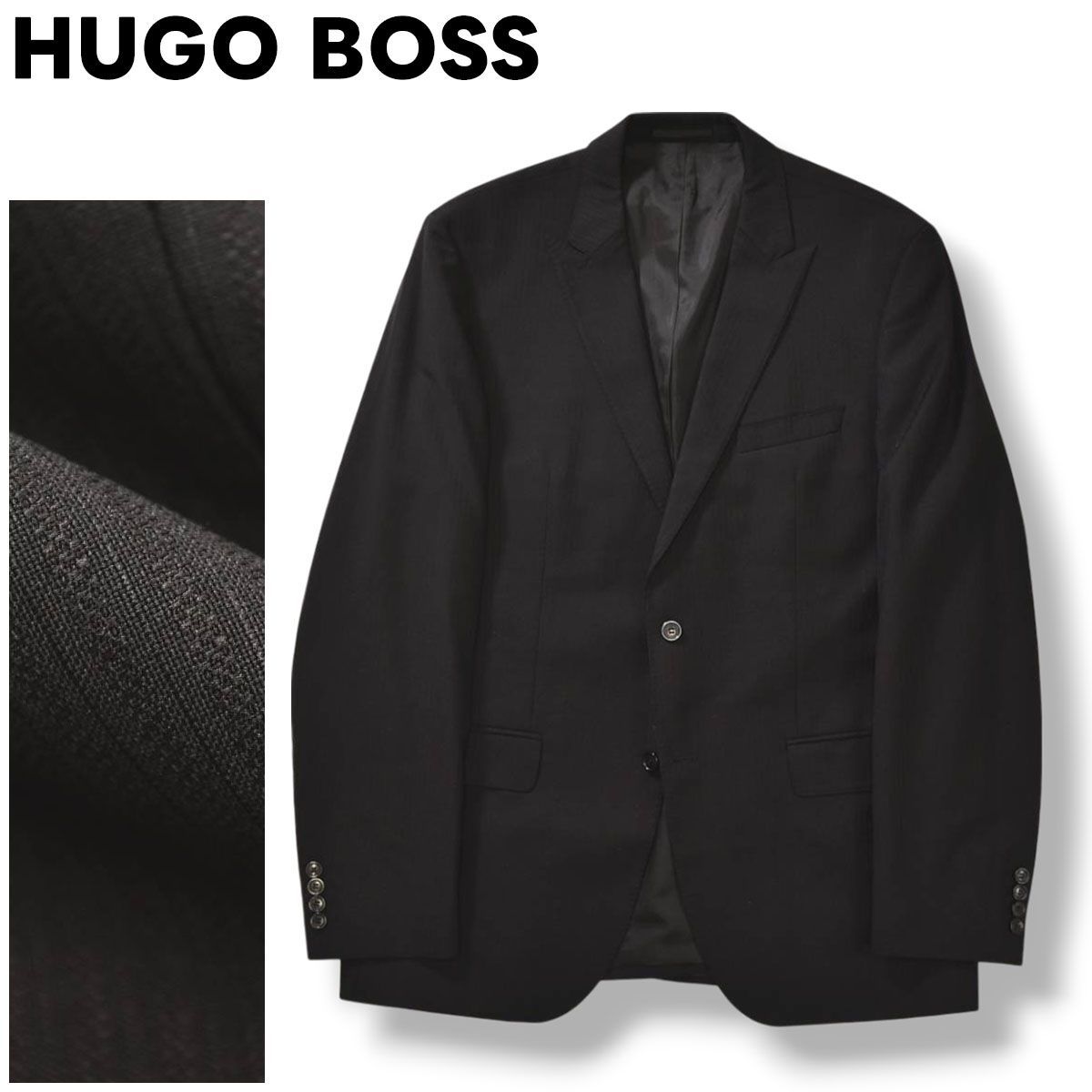 上質 ヒューゴボス HUGO BOSS シャドーストライプ シングル 2B テーラードジャケット スーツジャケット 通年 ピークドラペル ビジネス フォーマル 52 ブラック メンズ