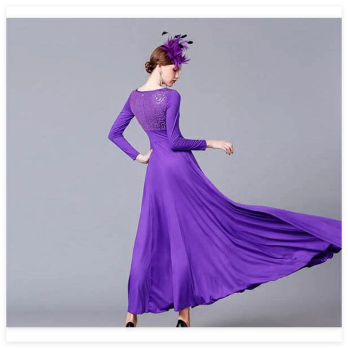 社交ダンス ドレス 長袖 社交ダンス衣装 パープル ワンピース