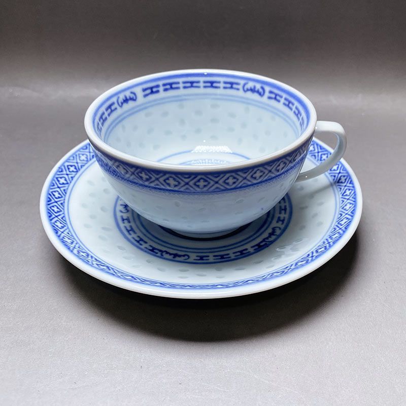 景徳鎮 蛍手青花玲瓏茶具 ホタル焼き カップソーサーセット 中国