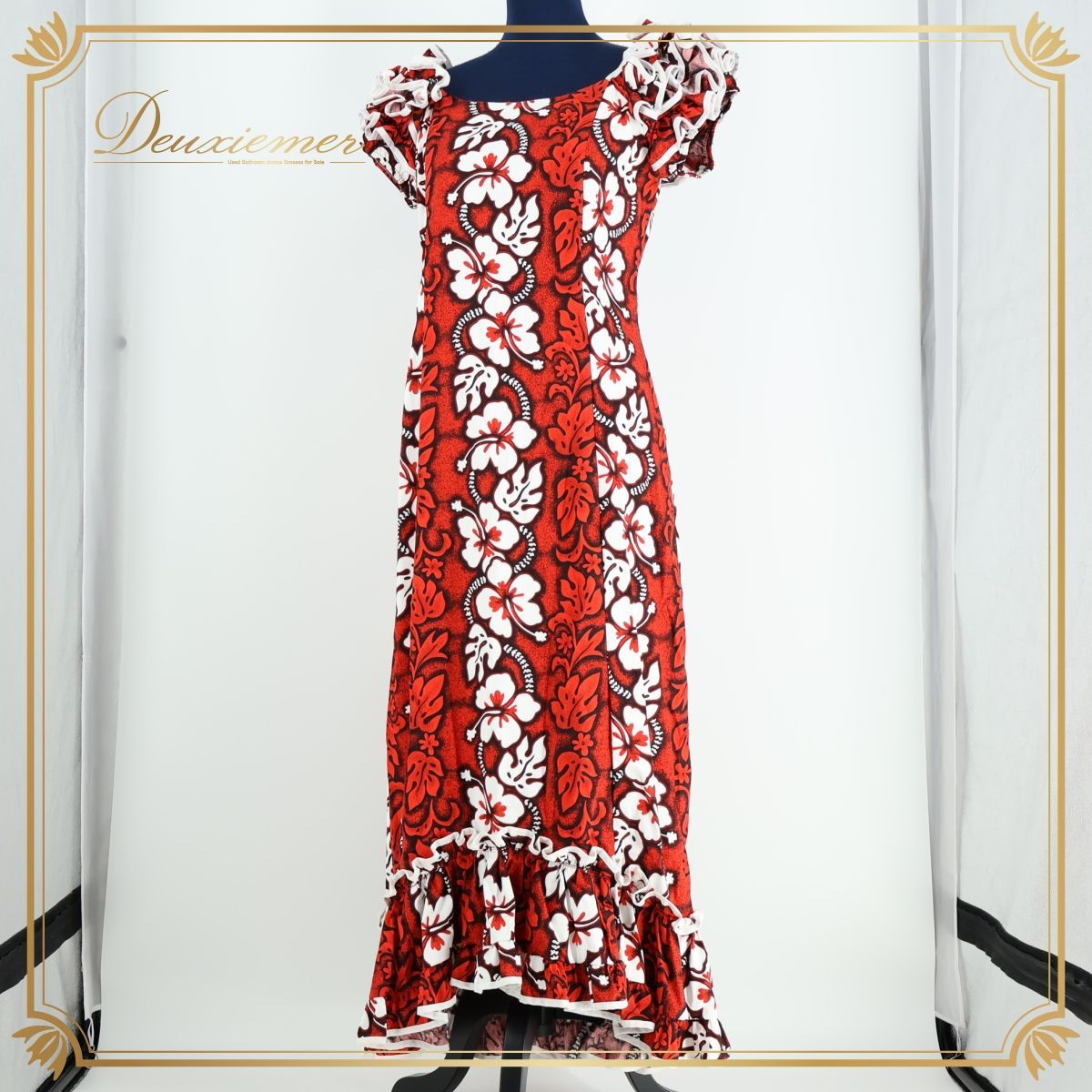 フラダンス衣装】レッド ワンピース ドレス ハイビスカス柄 ベロア 赤