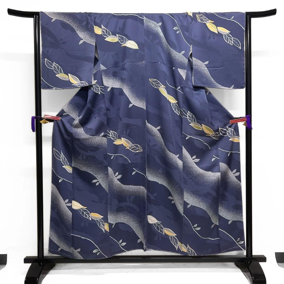 未着用　小紋　リーフ　たたき染　斜め縞　流水　着物　032a d 未着用 小紋 リーフ たたき染 斜め縞 流水 着物 032a d - メルカリ