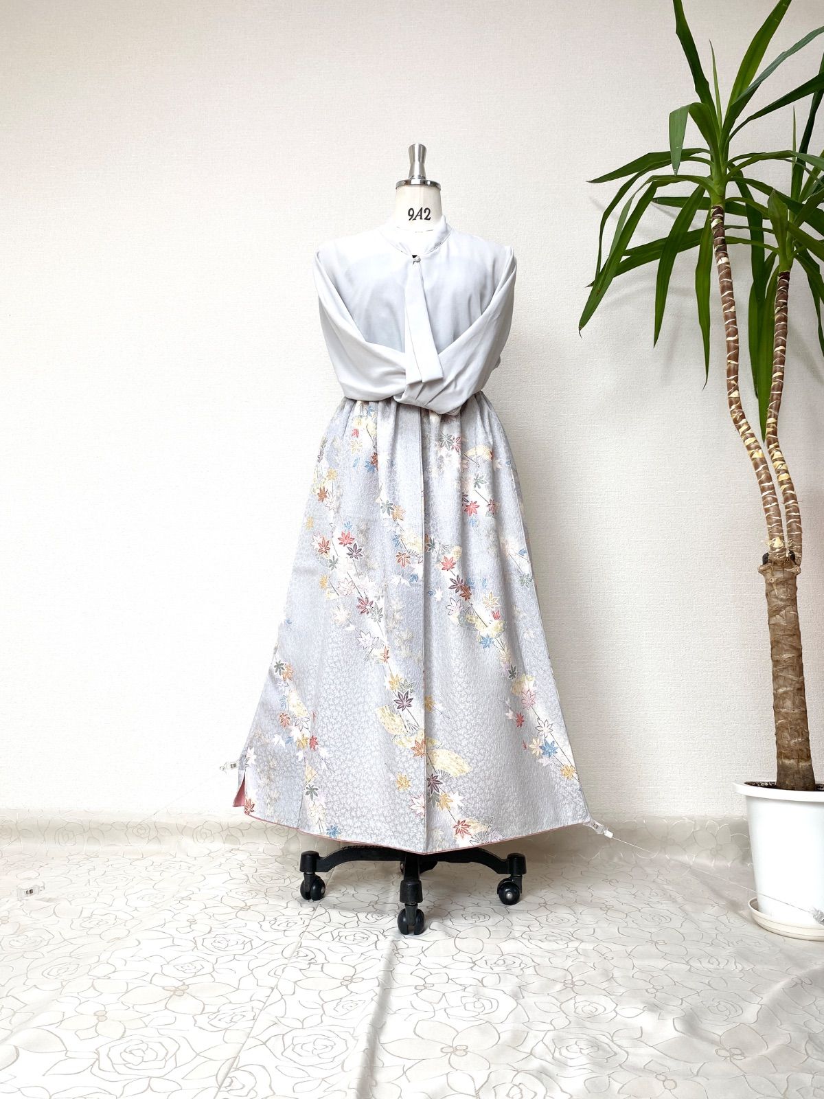 着物スカートフリーサイズ着物リメイクウエストゴムロングスカートフリーサイズ