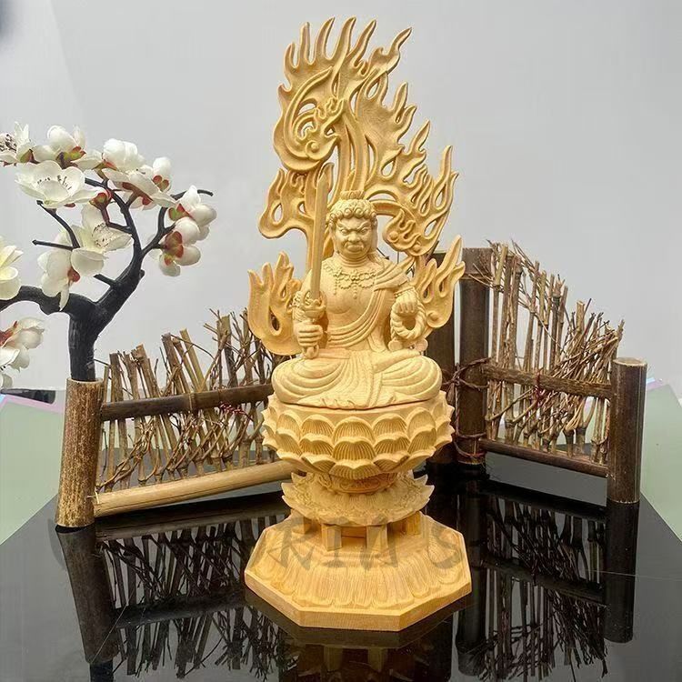 仏像 不動明王 不動明王像 檜木 木彫 仏具 (約)高28cm×幅10cm×