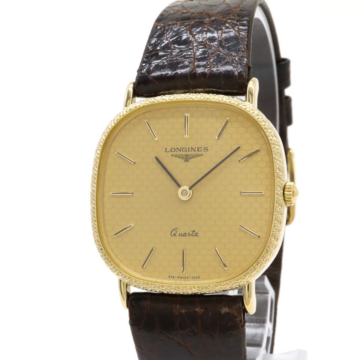 LONGINES ロンジン スクエア型 ゴールド文字盤 GP メンズ QZ クォーツ