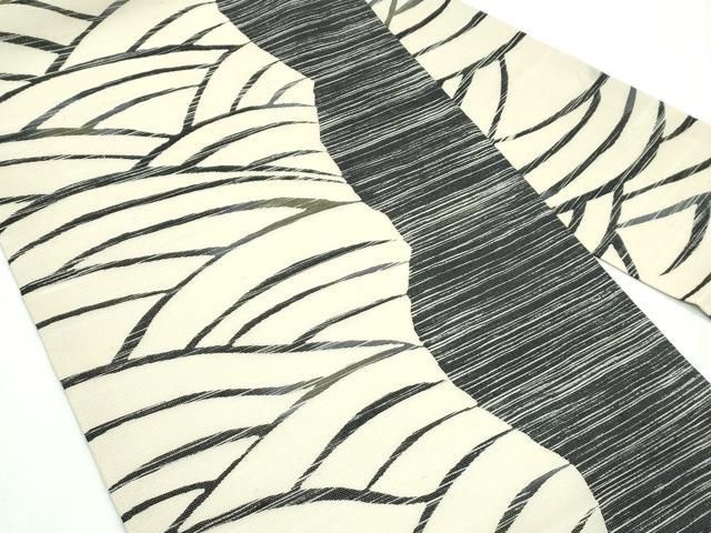 平和屋本店■極上　夏物　石川県指定無形文化財　牛首紬　白山工房　手織り　九寸名古屋帯　青海波　逸品　CZAA2626s5 平和屋本店□極上 夏物 石川県指定無形文化財 牛首紬 白山工房 手織り