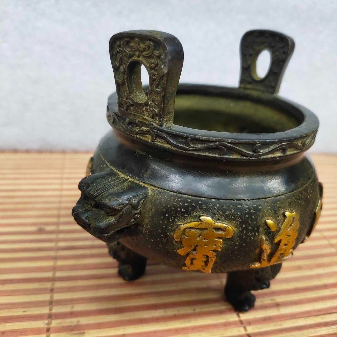 銅製 香炉 三足香炉 龍鳳香炉 薫香炉 仏堂挿し香炉 装飾品 工芸