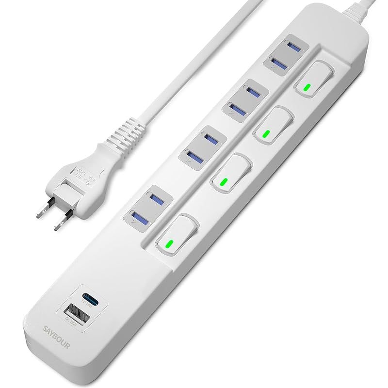 SAYBOUR USBタップ USB-C 1ポート USB-A 1ポート 差込口 4口 電源タップ 雷ガード コンセント 省エネ 個別スイッチ PSE認証済 (1m， ホワイト) 1