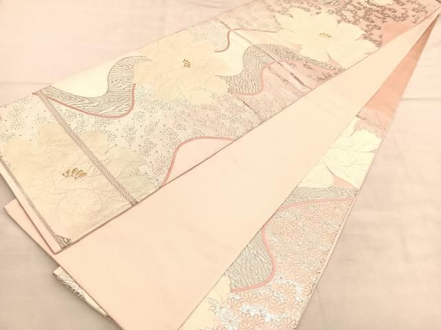 平和屋着物◎六通柄袋帯 唐織 流水花文 金銀糸 正絹 逸品