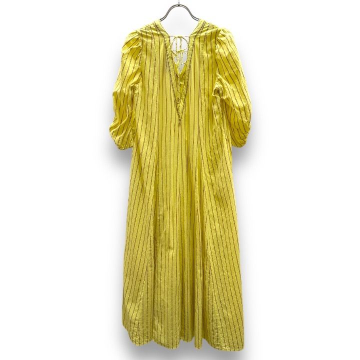 ヌキテパ コットン スラブ ストライプ ギャザースリーブ ドレス